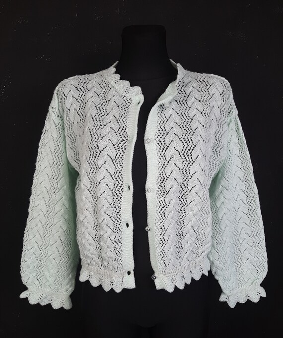80s West Germany mint CARDIGAN green cable knitte… - image 8