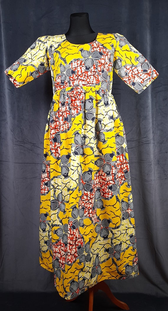 90s Wax print DRESS Ankara African tie dye blue p… - image 2