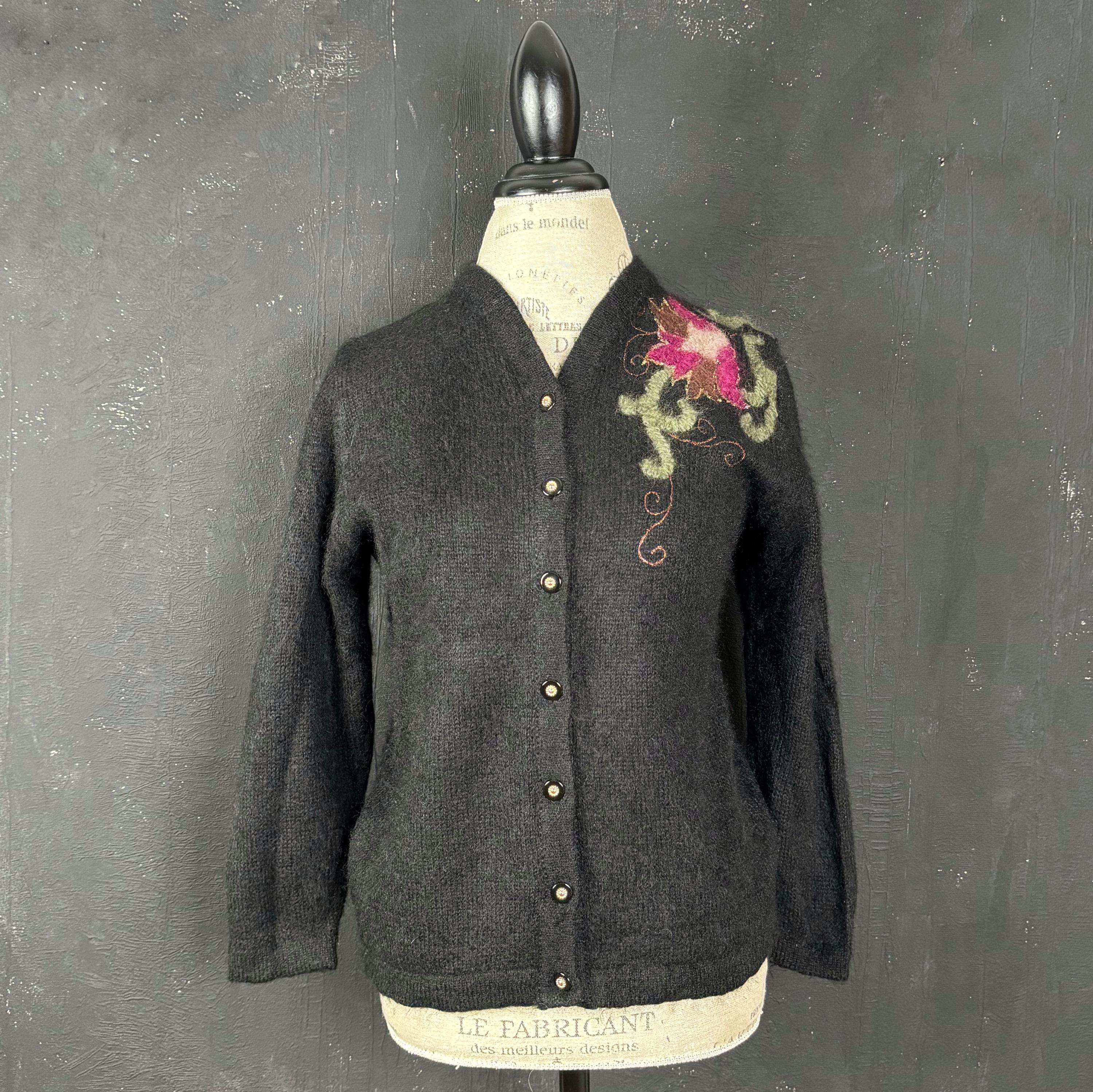 Wool Mohair Floral Knitted Cardigan