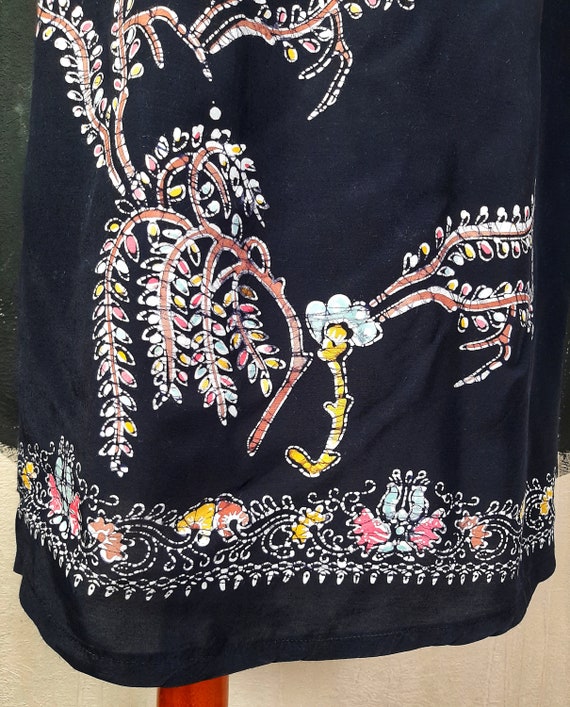 90s batik rayon tie dye SKIRT black white pink fl… - image 6