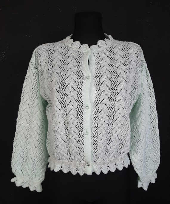 80s West Germany mint CARDIGAN green cable knitte… - image 2