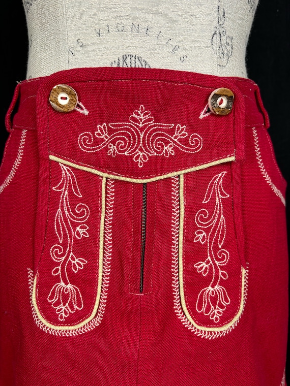 90s red lederhosen style embroidered Dirndl SKIRT… - image 4
