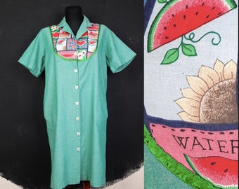 Italian watermelon fruit DRESS green red seed seed gardener sunflower flower heart gingham summer Italy pockets XL