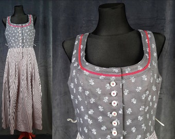 90s Hammerschmid Dirndl DRESS purple grey flower corset cottagecore ethnic Octoberfest Trachten gingham medieval cosplay ditsy mop pearl S