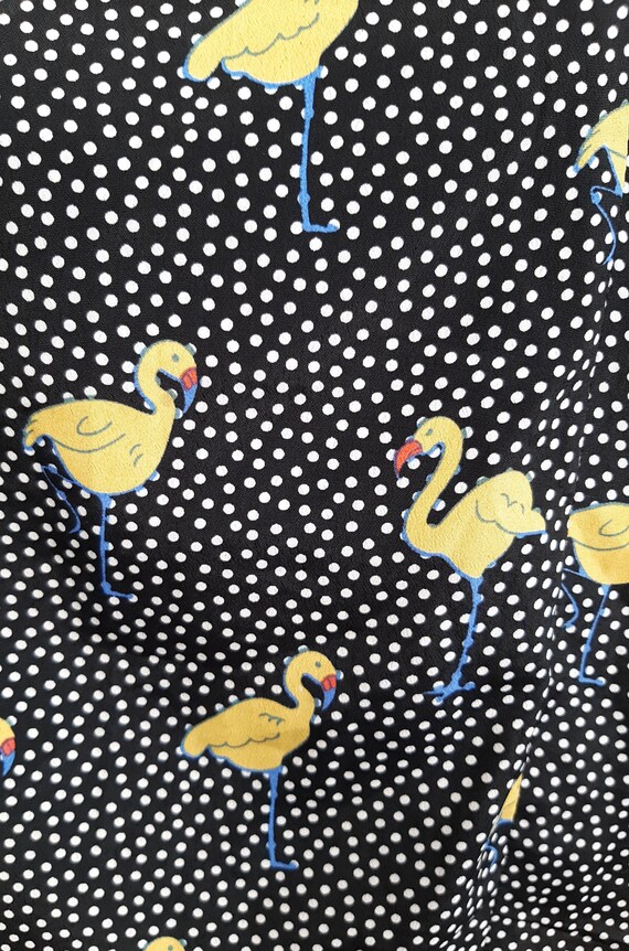 Yellow flamingo bird DRESS polka dot black white … - image 9