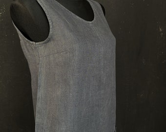 Mono de lino francés vintage / Mono corto gris sin mangas / Estilo minimalista Lagenlook S