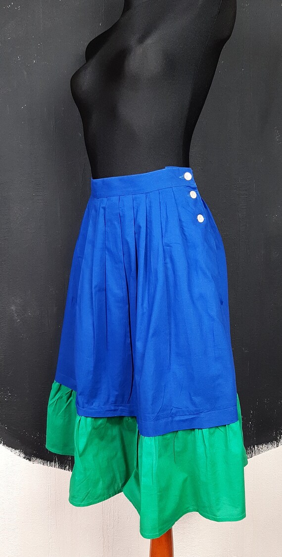 Vintage 80s blue green SKIRT ruffle ruffled mop summer bright birthday party boho cottagecore retro eighties Italy Italian pockets pleats XS