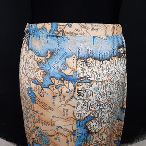 Vintage 80er Jahre Landkarte Kompass Schiff SKIRT blau beige See Segeln Abenteuer Fluss Print achtziger Jahre Vegan Festival Sommer Boho Französisch S