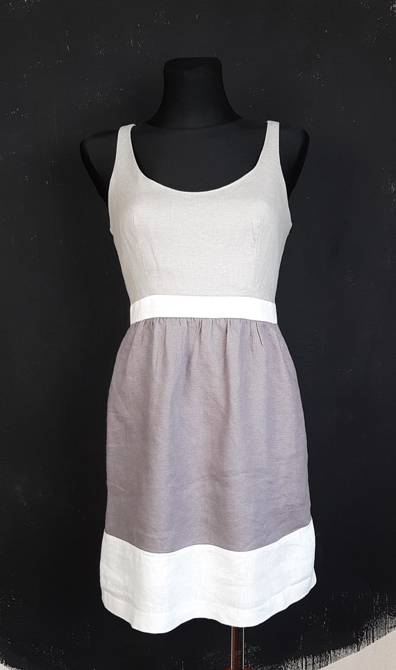 Vintage linen minimalist grey DRESS French France… - image 2