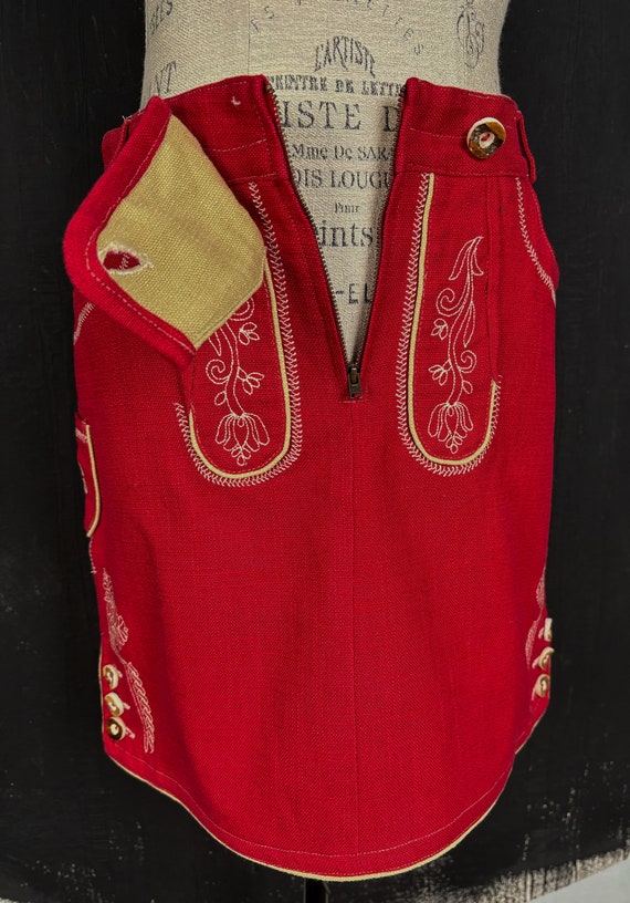 90s red lederhosen style embroidered Dirndl SKIRT… - image 2
