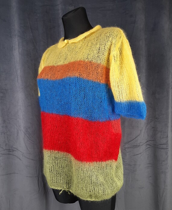 70s French mohair TOP jumper blouse yellow red bl… - image 2