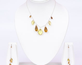 Citrine Silver Necklace Set, Natural Citrine Necklace & Earrings, 92.5 Sterling Silver Jewellery Set, Handmade Necklace Set, gift for her