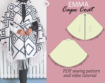 Emma Cape Coat Sewing Pattern: Modern Outerwear, Statement Collar (PDF Download), poncho sewing patterns