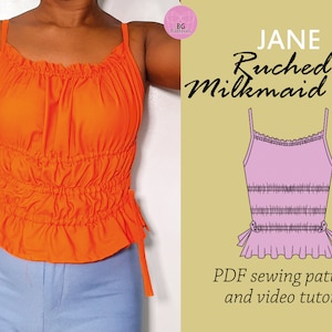 JANE ruched milkmaid cottagecore top sewing PDF pattern