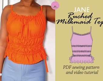 JANE ruched milkmaid cottagecore top sewing PDF pattern