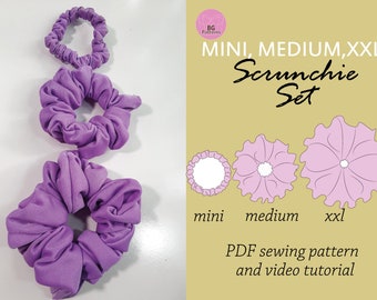 Naaipatroon scrunchie, pdf-patroon scrunchie naaien, eenvoudig digitaal haar scrunchie naaipatroon