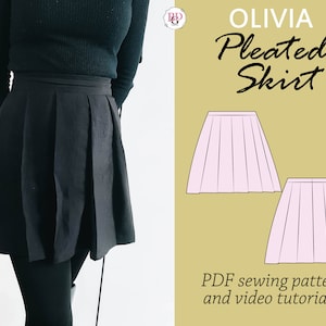 OLIVIA pleated skirt sewing pattern, skater skirt pattern, tennis skirt sewing pdf pattern, PDF digital sewing pattern