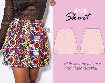 AVA skort/skirt sewing PDF pattern, mini skirt pattern, shorts sewing pattern, skort sewing pattern, digital pdf sewing pattern