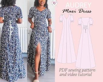 AUDREY Maxi dress sewing PDF pattern, sewing pattern for women, dress PDF pattern, sewing pattern