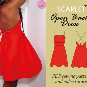 SCARLET princess seam half circle open back dress, PDF digital sewing pattern, summer dress pattern, open back summer dress pdf pattern