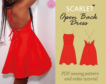 SCARLET princess seam half circle open back dress, PDF digital sewing pattern, summer dress pattern, open back summer dress pdf pattern