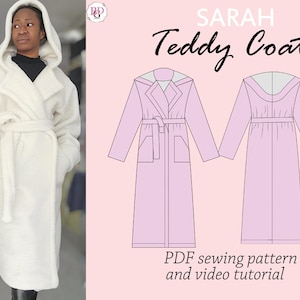 SARAH teddy coat sewing pdf digital pattern, coat pdf pattern for women, coat sewing pattern, sewing pattern