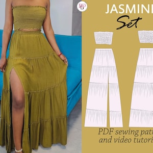 JASMINE maxi tiered skirt sewing pdf pattern, crop top sewing pdf pattern, maxi skirt patter, crop top and maxi skirt pdf sewing pattern