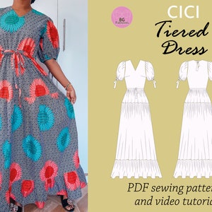 CICI tiered maxi puff sleeves dress sewing PDF digital pattern