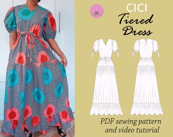 CICI tiered maxi puff sleeves dress sewing PDF digital pattern