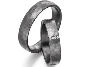 Tantalum wedding rings, hammered wedding rings