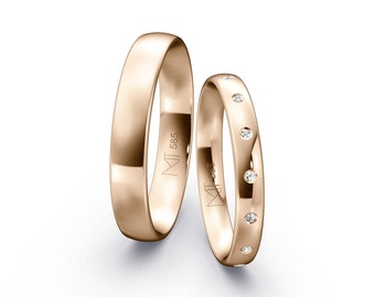 Rose gold wedding rings with diamonds | Wedding ring set for women and men | Wedding rings with engraving | Handmade in Germany