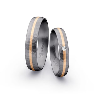 Exclusive wedding rings in tantalum & red gold. Tantalum wedding rings hammered