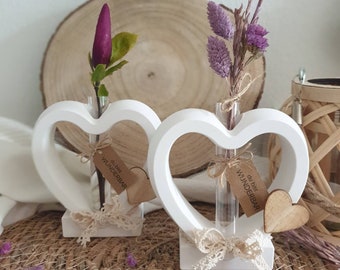 Vase Raysin mit Reagenzglas & Trockenblumen/Herzvase/Geschenk Muttertag/Valentinstag/Geburtstag/Hochzeit/Wohndeko