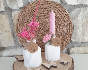 2in1 Raysin Vase/Kerzenhalter mit Kerze oder Trockenblumenstrauß/Vase geriffelt/Geschenkidee Raysin/Muttertag/Geburtstag/