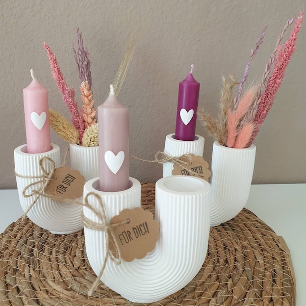 U-Form Vase mit Kerze | Dekovase | Kerzenhalter U-Form | Nordic Design | Vase für Trockenblumen | Geschenk Geburtstag