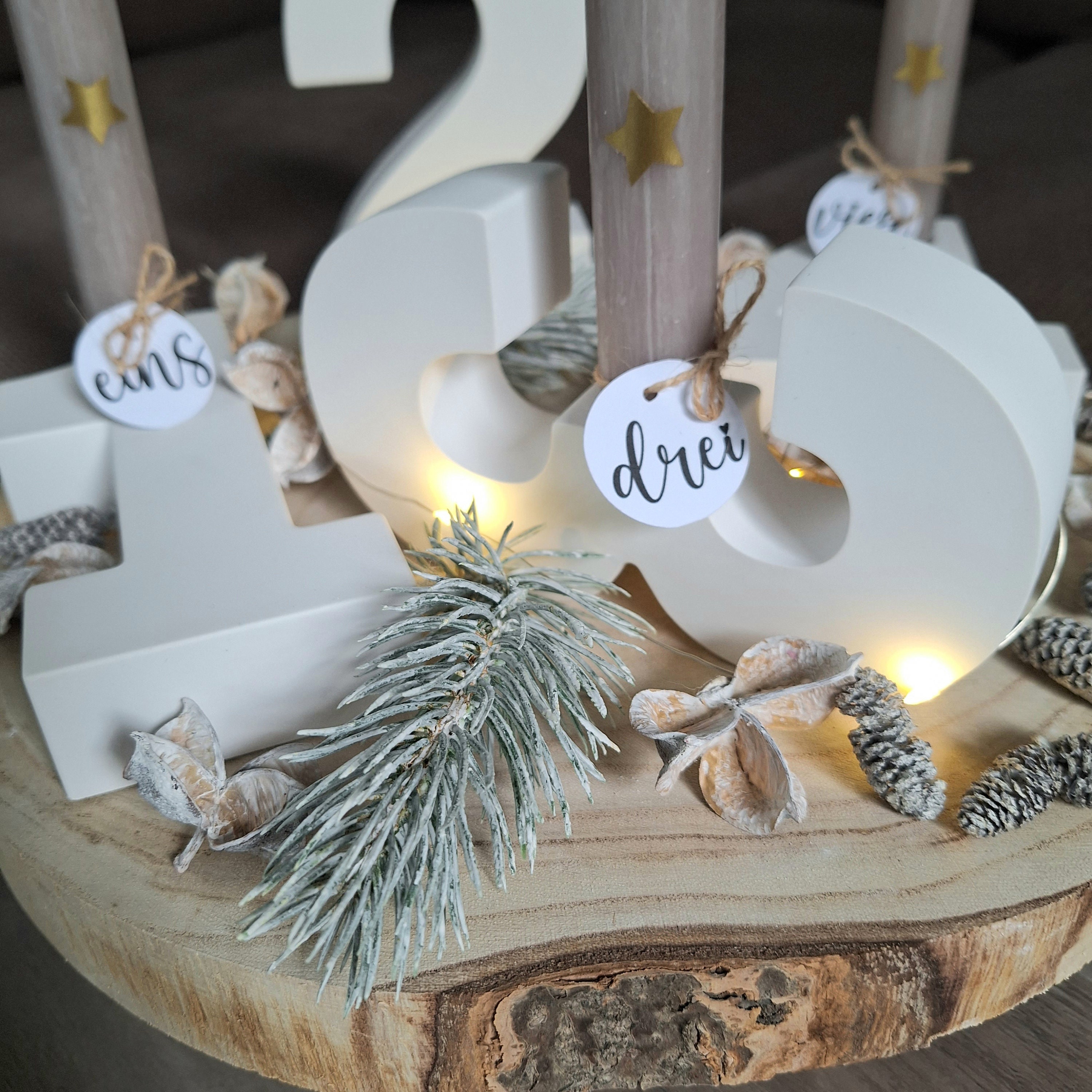 Adventszahlen 1-4 | Adventskranz | Weihnachtsdeko | Stabkerzenhalter