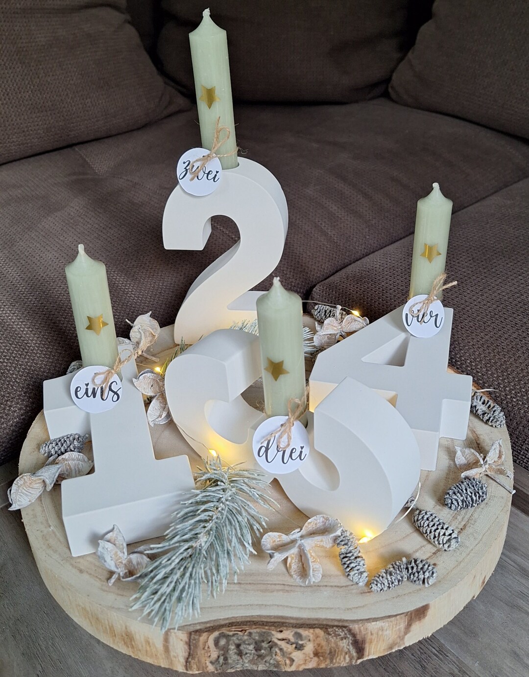 Adventszahlen 1-4 | Adventskranz | Weihnachtsdeko | Stabkerzenhalter