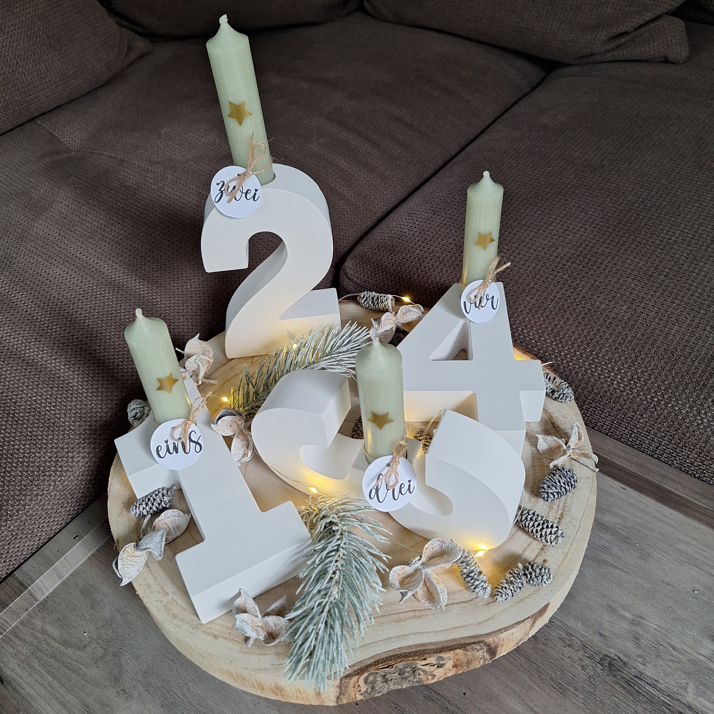 Adventszahlen 1-4 | Adventskranz | Weihnachtsdeko | Stabkerzenhalter