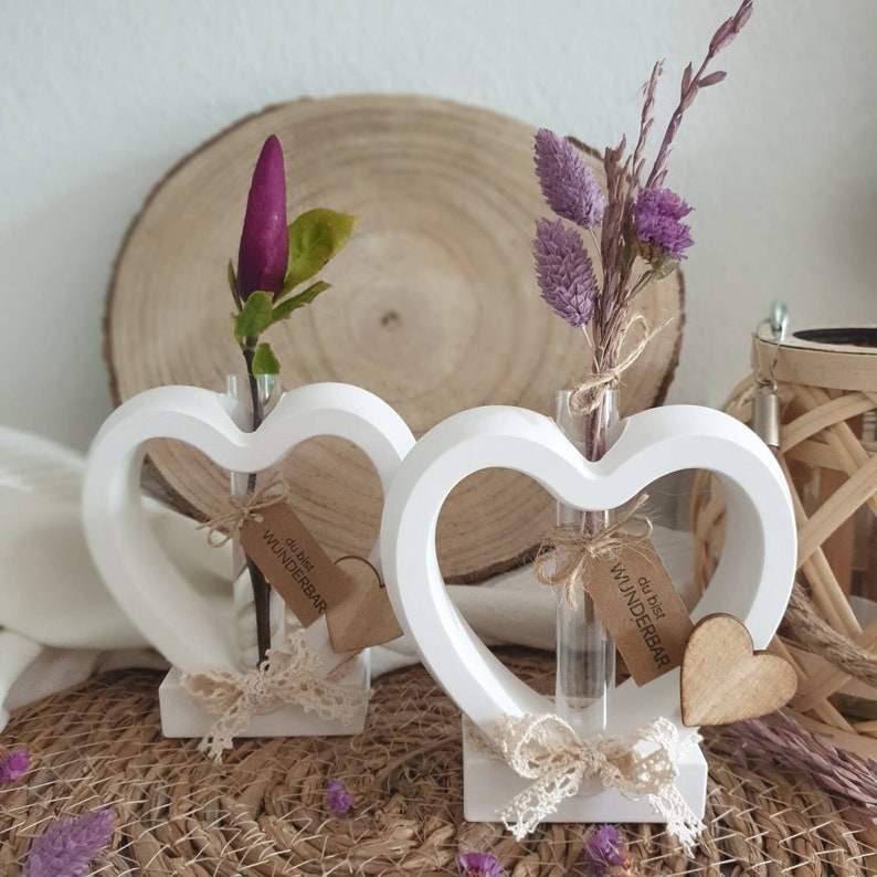 Vase Raysin mit Reagenzglas & Trockenblumen/Herzvase/Geschenk Muttertag/Valentinstag/Geburtstag/Hochzeit/Wohndeko Bild 1