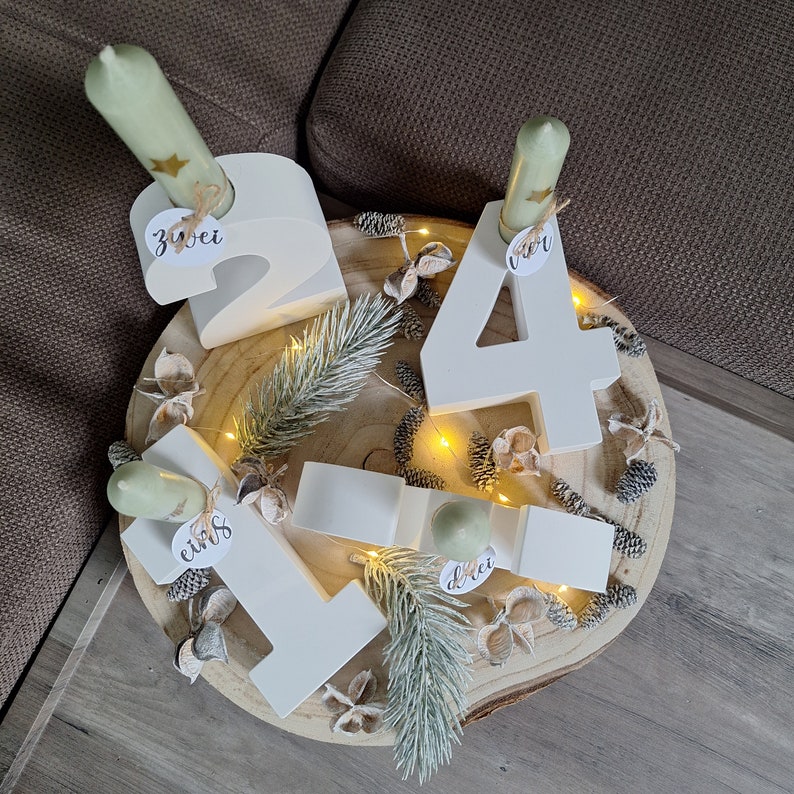 Adventszahlen 1-4 | Adventskranz | Weihnachtsdeko | Stabkerzenhalter