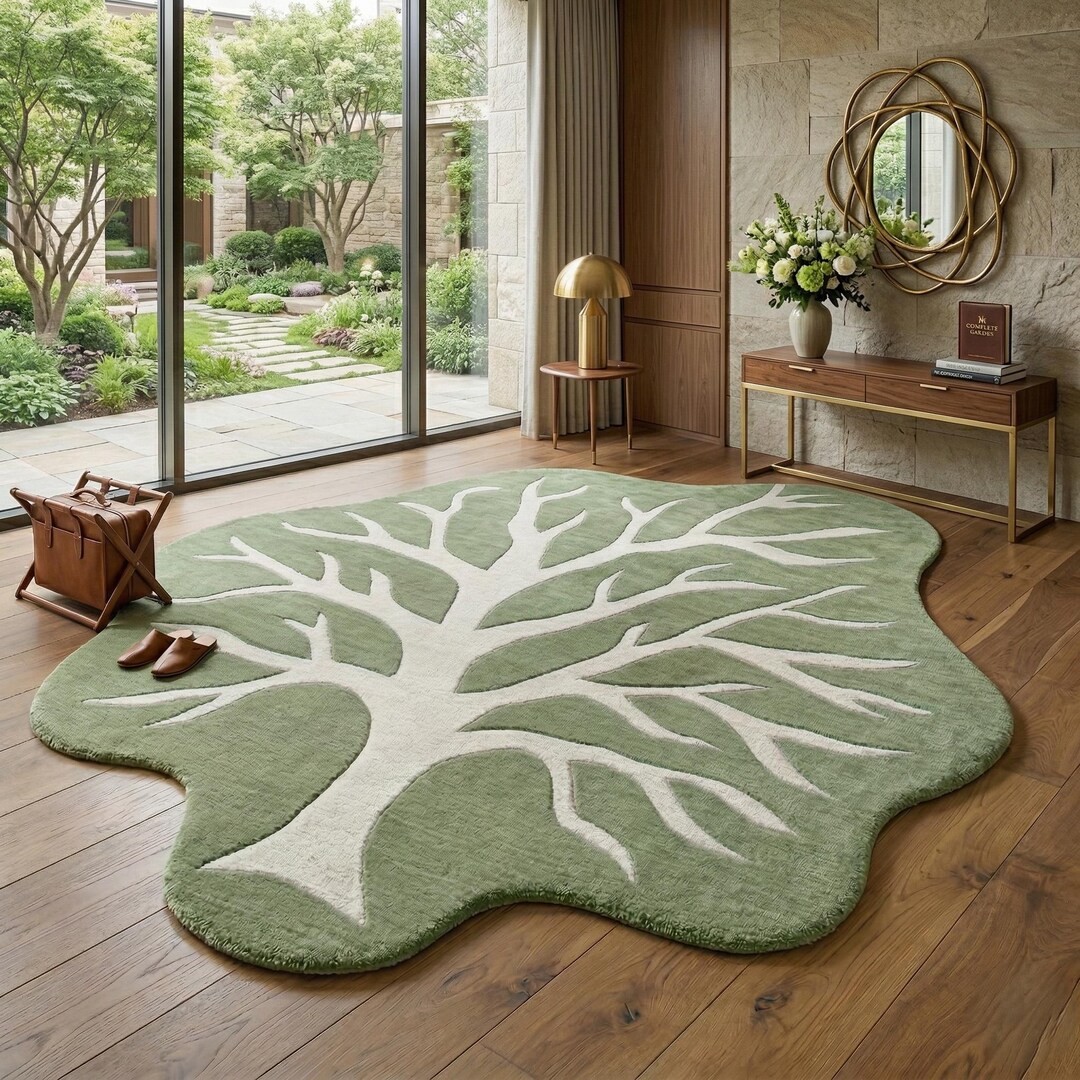 Hand Tufted Tree Rug | Sage Green Wool Living Room Area Rug | Custom ...