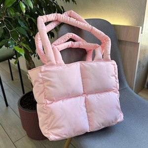 shoulder bag, puffer bag, puffy tote bag, colorful tote bag, unique shoulder bag, gift idea for mum, nylon waterproof bag, laptop bag