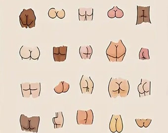 Funny Body BuTTs Poster for Living Room, Home, All Races Poster, Boho Bum Body Positive Print, Funny Bathroom Wall Art