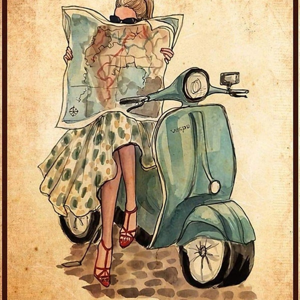 She Lived HappilY Ever After Motorbike Vespa Ancient Bike Vintage poster wall art home-decor