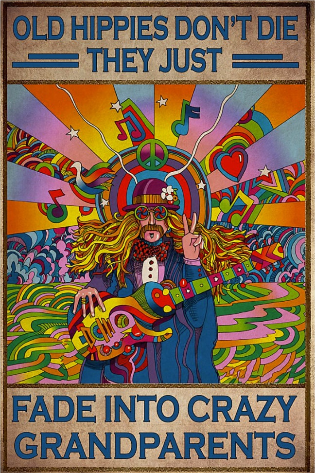額装済/VISIONAIRE DECADES PUNK/アートポスター Old Hippies Don't Die They Just Fade Into Crazy Grandparents
