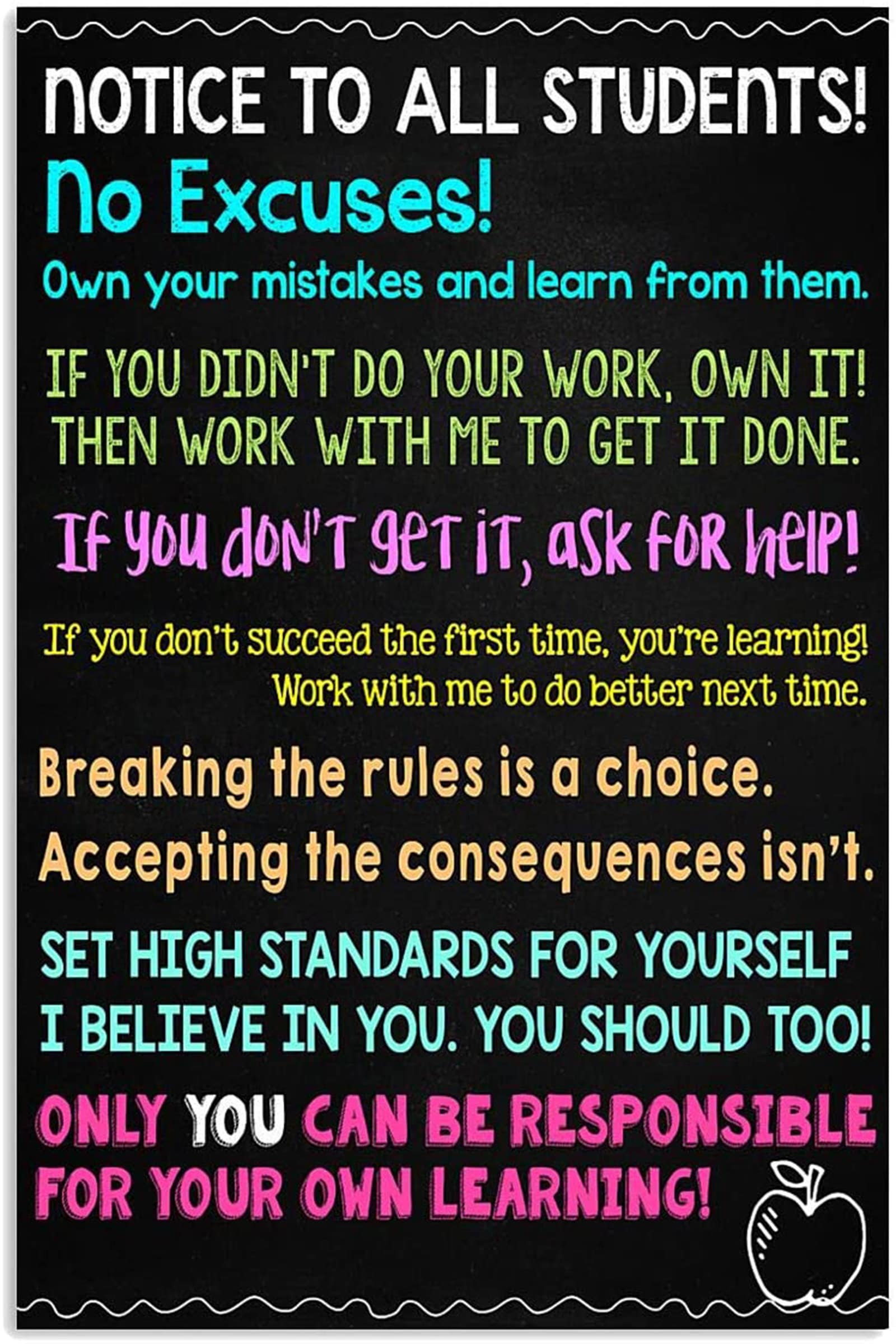 Vintage Notice To All Students Only You Can Be Responsible Poster, Warning Cool Wall Decor Art Print Poster, Classroom Motivational Poster