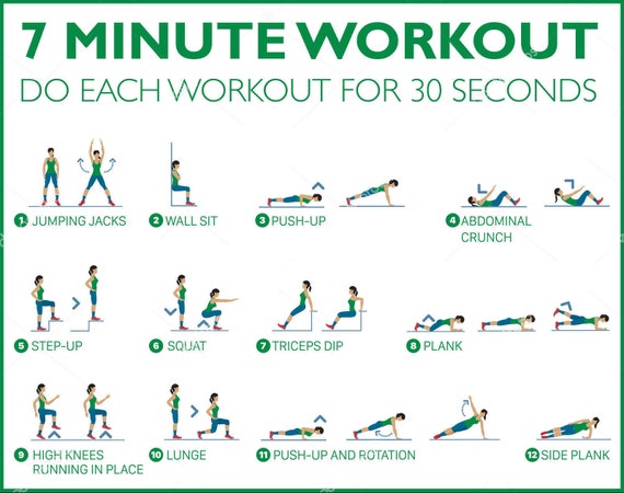 Be Healthy 7 Minute Workout Do Each Workout for 30 Seconds Jumping Jacks Wall Sit Vintage Poster Wall Art Home decor Etsy