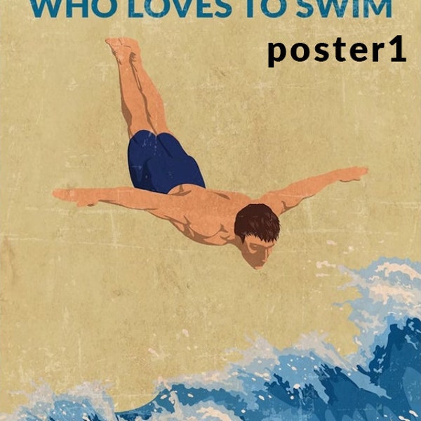 Swimming Boy, Just A Guy Who Loves To Swim (Blue, Green) print poster wall art home-decor