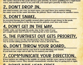 Surfing 10 Basic Rules Sufers Code poster wall art home-decor
