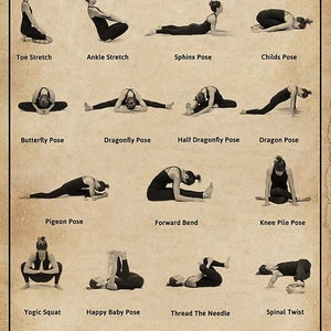 Sala de Decoración Yin Yoga Asanas Vintage, Póster De Yoga, Póster De Conocimiento De Yoga, Póster De Poses De Yoga, Amante del Yoga Regalo Arte de pared Decoración del hogar